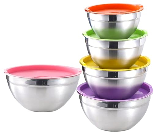 Home & Treat 5 Pcs Mixing Bowl Set with Multicolord Lids | Size Include [18/20/22/24/26 cm] for Kitchen Cooking Nesting, Salad and Baking Supplies Serving