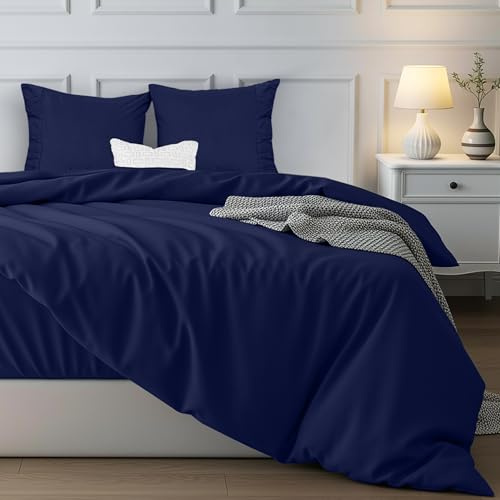 Utopia Bedding Funda Nórdica Cama 150 - Juego de Funda Nórdica de Microfibra Poliéster 220x240 cm y 2 Fundas de Almohada con Dobladillo Plisado 65x65 cm (Azul Marino)