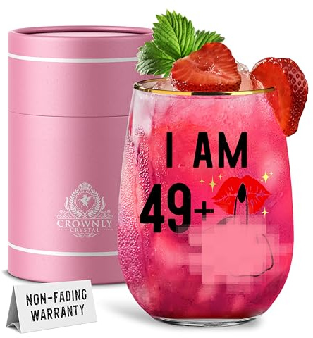 CROWNLY CRYSTAL Calice da vino per regali personalizzati Regalo per il 50° compleanno, mamma, nonna, pensionamento, divertente