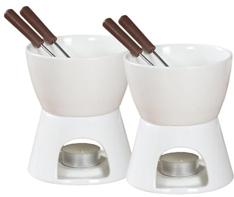 Sizikato Pure White Porcelain Chocolate Fondue Set, 10 Oz, Set of 2