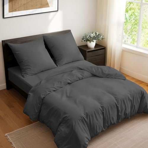 Dreamzie Bettwäsche 240x260, 4-teilig, Bettbezug 240x260cm, Spannbettlaken 160x200cm, mit 2 Kissenbezügen: 65 x 65 cm, Grau, für Doppelbett, Bettwäsche aus Mikrofaser, Oeko-Tex