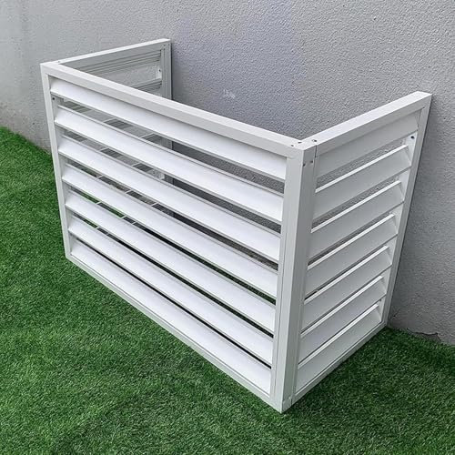 Outdoor air conditioner cover privacy fence all weather proof anti theft heavy duty aluminum ac cover freestanding room divider with slats barrier fence for pool equipment white