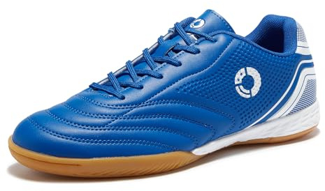 LEOCI Scarpe da calcio da uomo, per interni, futsal, superfici piatte, in gomma, scarpe da ginnastica da donna, Blu bianco, 38 2/3 EU