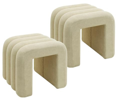 Rebecca Mobili Set 2 Pouf Moderni, Poggiapiedi Bassi, Beige, Tessuto Poliestere MDF, Imbottito, Design Originale, per Camera da Letto Salotto - Misure HxLxP: 40 x 38 x 40 cm - Art. RE7061