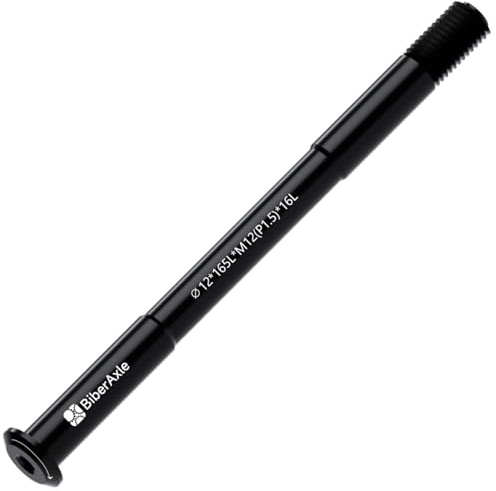 BiberAxle Axes enfichables de 12 mm pour fourches de vélo et cadre de vélo arrière, VTT et vélos de route Axe adaptateur de moyeu en alliage d'aluminium (pas de filetage : 1,5 mm / longueur : 165 mm)