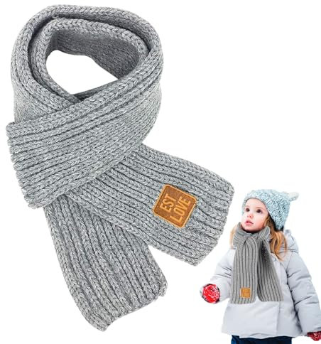 LXYYDS Gestrickter Schal Kinder, Kinder Schal, Kinder Winter Strickschal, Kinder Strickschal Wollschal, Kinderschal Winter, Baby Schal, Winter Strickschal für Mädchen und Jungen 2–10 Jahren (Gray)