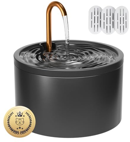 MISFANS Ceramic Cat Water Fountain - 2.1L/71oz - All-Ceramic Body & Pure Copper Water Spout - Non-Toxic - Automatic Pet Drinking Fountain Indoor with Ultra-Quiet Pump, and 3Pcs Filter & Sponge (Black)