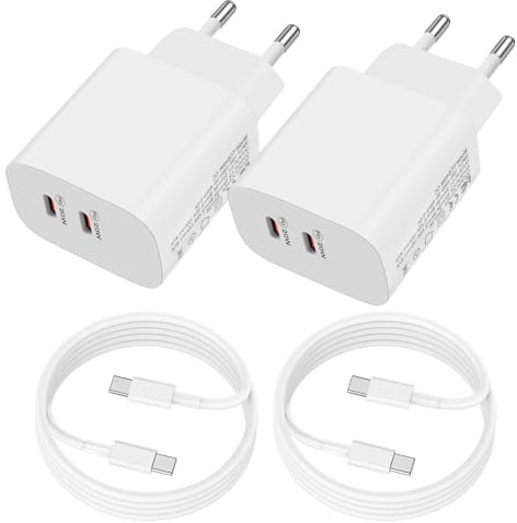 Vemfay USB C Adapter 20 W, Cargador USB C 20W,2PCS 40W con 2x2M Cable Carga Rapida Tipo c para iPhone17 16 15 Samsung Galaxy iPad Huawei Xiaomi, Enchufe