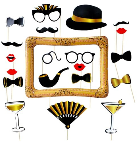 YZROHYI 21 Pcs Photo Booth Compleanno,Gadget Foto Matrimonio,Cornice Gonfiabile per Selfie,Quadro Foto Festa,Photo Booth Props,Accessori Divertenti Per Feste,Gadget DIY Decorazioni per Adulti Bambino