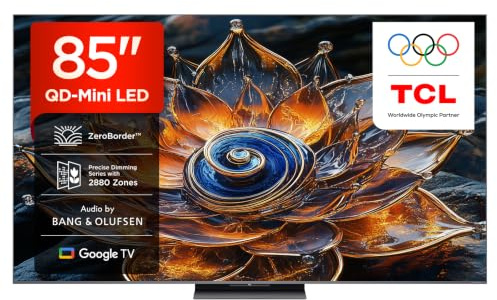 TCL 85Q8C Televisor 85 Pulgadas QD-Mini LED 4K Smart TV, 5000 nits HDR Premium, Bang & Olufsen, ZeroBorder, Google TV, Dolby Vision IQ y Atmos, Game Master