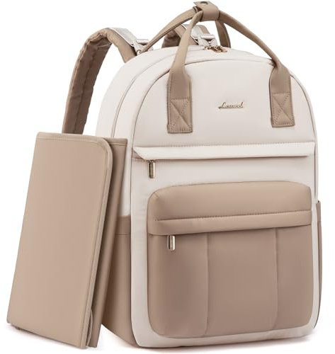 LOVEVOOK Wickelrucksack Groß Baby Wickeltasche Rucksack mit Wickelauflage Diaper Bag mit Kinderwagengurte Lässig Windeltasche Mommy Kliniktasche Geburt Babytasche für Mama und Papa Beige Khaki