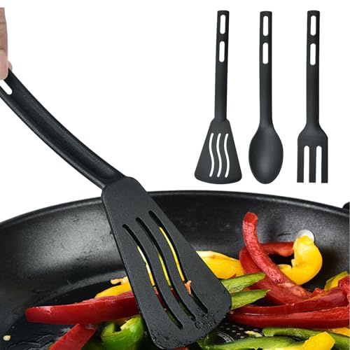 Set Utensili Da Cucina - 3 Pezzi In Nylon Anti-Graffio | Cucchiaio Da Cucina | Spatola Antiaderente, Cucchiaio E Forchetta, Kit Posate Robusto Con Impugnatura Confortevole, Ideale Per Cucinas