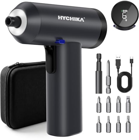 HYCHIKA Elektrisk skruvmejsel, 6 N m elektrisk skruvdragare med LCD-skärm, 7 vridmomentinställningar, 2 200 mAh batteri, LED-ljus lämplig för möbel- och hemreparationer