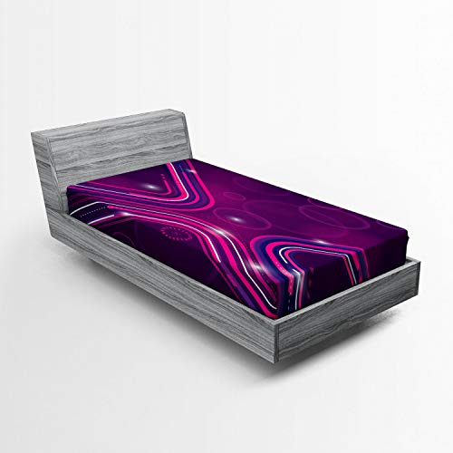 Abakuhaus Aubergine Spannbetttuch, Lila Linien Kreise, Soft Dekorativer Stoff Bettwäsche Rund-um Elastischer Gummizug, 90 x 200 cm, violett-Rosa