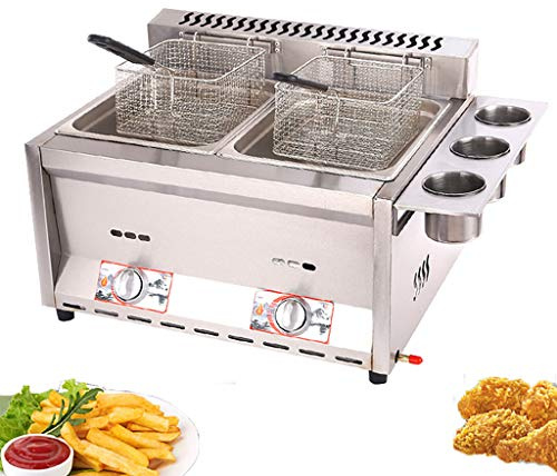 16L Fritteuse Gas-Chip-Friteuse Edelstahl in Lebensmittelqualität Elektronische Impulszündung Rutschfest Energiesparend Einfache Reinigung