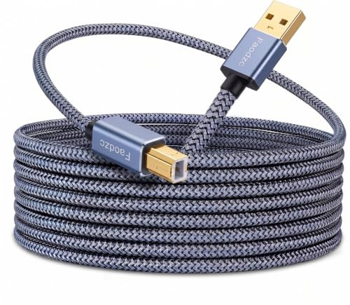 Faodzc 25 ft Printer Cable, Nylon Braided USB 2.0 Type A to B Cord, High-Speed 480Mbps Double Shielded Scanner Wire, Compatible with HP, Compatible with Canon, MIDI & Audio Interfaces
