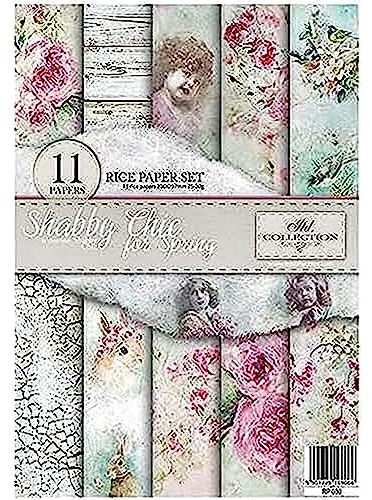 ITD Collection - Reispapier Kreativset A4 Decoupage Rice Paper Sheet 29,7 x 21 cm Serviettentechnik Mehrfarben (Shabby Chic for Spring, RP030)