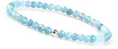 GD GOOD.designs Aquamarin Armband Damen mit echten Natursteinen und 925 Silber Perle | Naturstein Armband aus facettierte 4mm Edelstein Perlen | Inkl. Geschenkbeutel