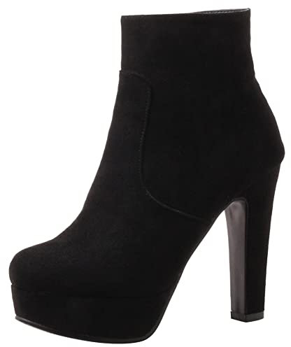 Lroey Reoly Stivaletti da Donna con Tacco a Blocco, Stivali da Vestito Tacco Alto Punta Rotonda Polacchine Plateau Zip 307 Nero Numero 40 EU