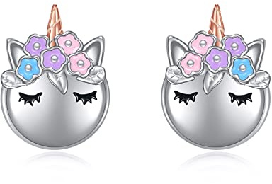 VONALA Einhorn Ohrringe 925 Sterling Silber Einhorn Ohrstecker Schmuck Geschenke für Damen Mädchen Kind (Silber)