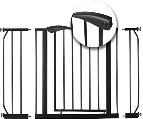 Nukido Treppenschutzgitter Ohne Bohren Türschutzgitter 90° Stop Türgitter Baby Kinder Kindergitter Schutzgitter Breite Verstellbar 75-115 cm Schwarz 115 x 78 cm