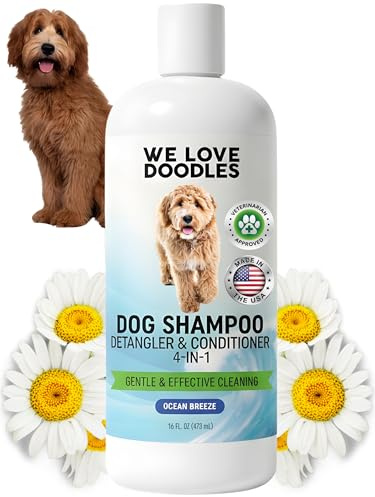Dog Shampoo, Conditioner & Detangler-Best Shampoo for Goldendoodles, Poodles & Doodles Pet Hair -Hypoallergenic, Tearless, Sensitive Skin for Puppies & All Dog Breeds -Made in USA,16OZ (Ocean Breeze)