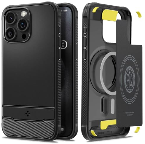 Spigen Rugged Armor MagFit Matte Hülle Kompatibel mit iPhone 15 Pro Kompatibel mit MagSafe -Schwarz