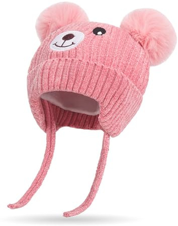 Rayson Cappello Invernale Bambini con Paraorecchie e Stampa Animale,Rosa