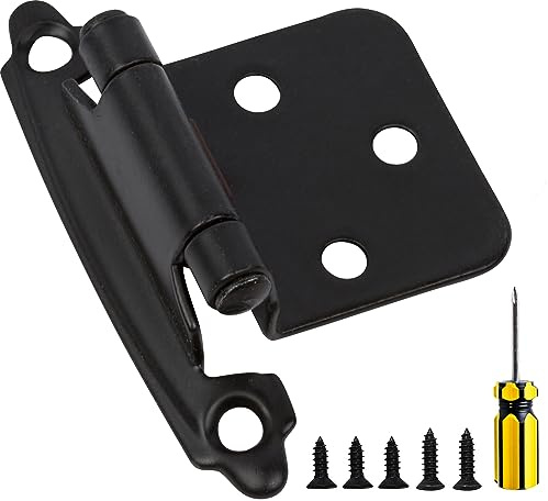 DecoBasics Matte Black Cabinet Hinges for Kitchen Cabinets Doors (25 Pair -50 Pcs) -1/2 inch Overlay (Variable) -Self Closing Kitchen Cabinet Hinges Cupboard Flush Face Mount w/Bumpers & Screwdriver