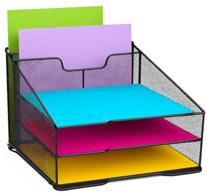 Techly 368062 Organizer da Scrivania a 3 Vassoi e 2 Sezioni Verticali Nero