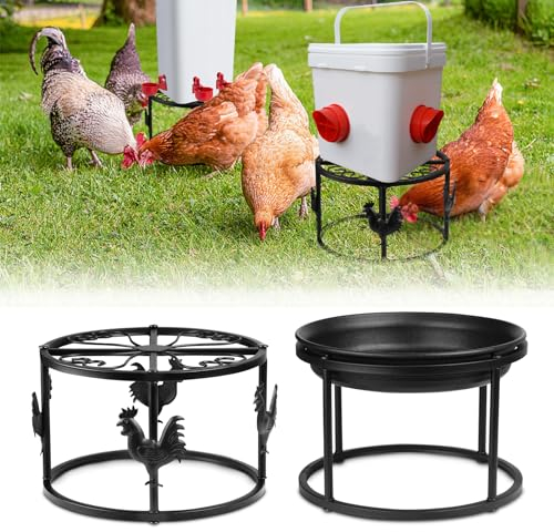 MeyRolizn Hühner Tränke Hühnerfutterautomat Futterautomaten Metall Ständer, Huhn Wassertränke Stand Halter mit 4 Beinen, Rustproof Eimer Stand Runde Eisen Unterstützung Rack für Coop Geflügel