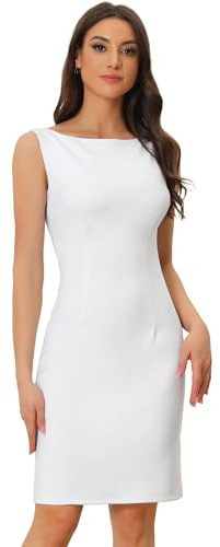 Allegra K Robe Fourreau Femme sans Manches Robes Business de Bureau Décontractées à Col Bateau Robe Midi Moulante Cocktail