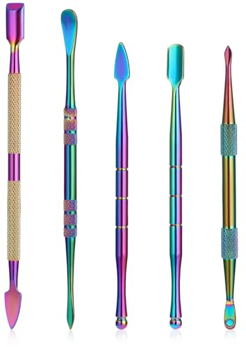 Nogeqi Lot de 5 outils de sculpture en acier inoxydable - Outil de sculpture à la cire arc-en-ciel - Outils de sculpture à la cire - Outil de modelage à double extrémité