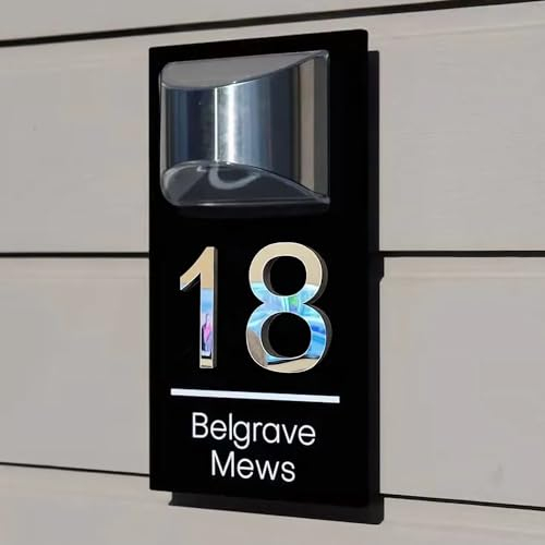 TIRXUIND Personalized Solar House Number Plaques with Light - Custom Front Door Address Signs for Home - Durable and Weatherproof (Panel color (black), 6 * 11.5 inch (Most people choose))