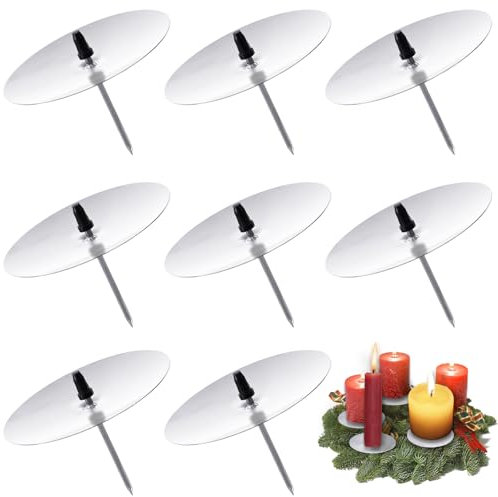 8 coronas de Adviento para portavelas, diámetro de 8 cm, color plateado, portavelas de Adviento, candelabro de metal con mandril, para manualidades, corona de Adviento, decoración de Navidad