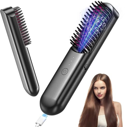 HyAdierTech Spazzola Lisciante per Capelli, Mini Spazzola Lisciante Senza Fili, Pettine Lisciante per Capelli Portatile con 3 Temperatura, Spazzola per Lisciare i Capelli Ricaricabile per i Viaggi