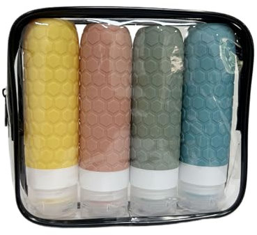 Lot de bouteilles de voyage en silicone de 100 ml - Anti-fuite et rechargeable - Avec trousse de toilette - Convient pour remplir des bouteilles de voyage avec 1 sac de rangement