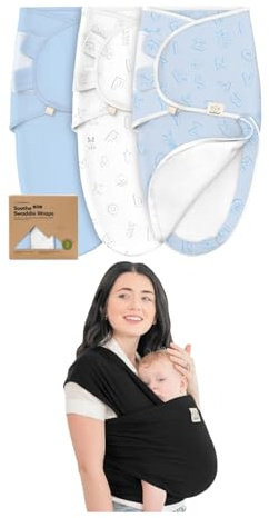 KeaBabies 3-Pack Newborn Swaddle Sleep Sacks & Baby Wrap Carrier - Breathable Zipper Swaddle Blanket & Hands-Free Baby Carrier for Newborns to 6 Months