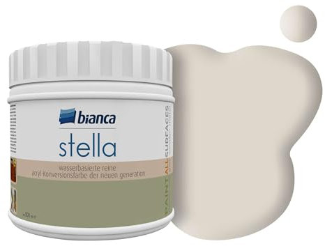 Bianca Stella Pintura para muebles premium sin lijado para cocina y baño, Beige liso, Brillante, 500ml, a base de agua, pintura acrílica para todas las superficies, madera, azulejos, metal