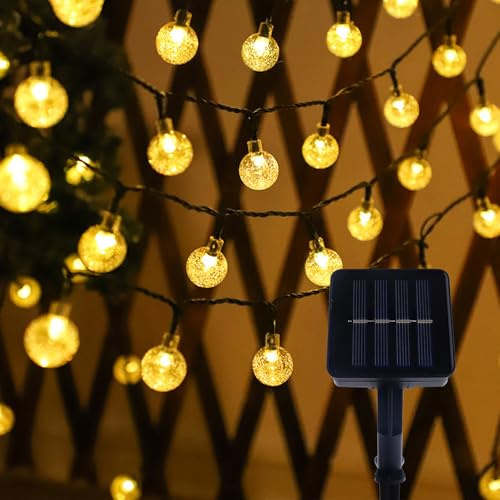 ENLACE Solar Lichterkette Aussen, 5M 20 LED Kristall Globe Lichterkette Warmweiß, 8 Modi Kristall Kugeln Solarlichterkette für Hochzeit, Garten, Balkon, Terrassen, Weihnachten, Party Deko