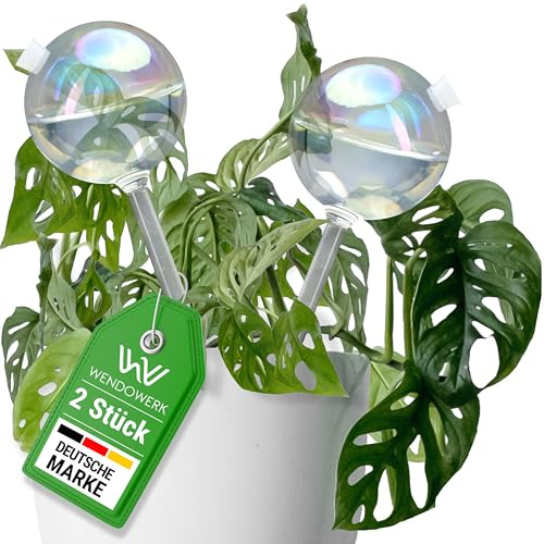 WENDOWERK® Bewässerungskugeln [2 Stück] Für Outdoor & Indoor Pflanzen - 150ml Nachfüllbare Wasserkugeln für Pflanzen & Blumen aus Glas - Wasserspender zur Bewässerung inkl. Verdunstungsschutz