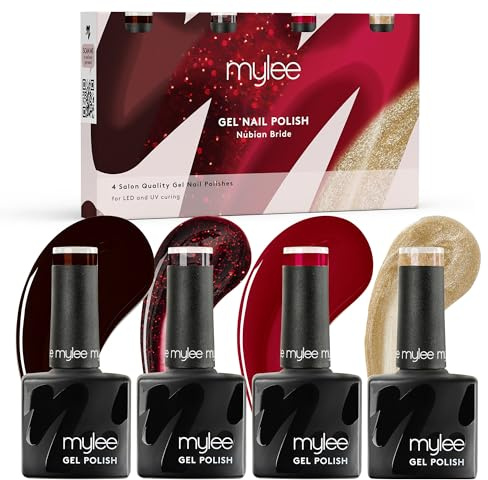 Mylee Gel Nail Polish Quad Set 4x8ml [Nubian Bride] - Autumn/Winter Range - UV/LED Soak-Off Nail Art Manicure Pedicure for Professional, Salon & Home Use - Long Lasting & Easy to Apply