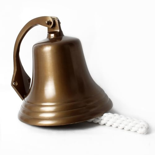 Nautical Aluminium Ship Bell 7 Inch Brass Antique Hanging Marine Wall Bell with Rope, Wall Mounted Coastal Home Decor, Classic Maritime Design
