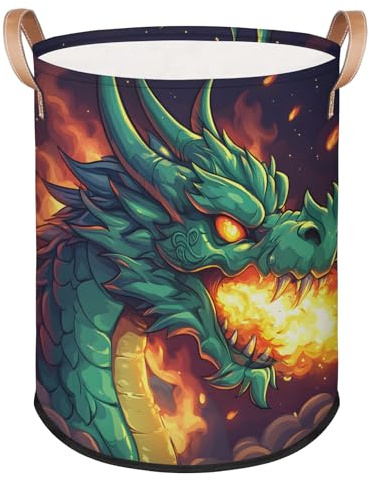 Fire-Breathing Dragon Laundry Basket Foldable Storage Baskets Round Laundry Hamper With Handle for Gift Baskets/Laundry Storage/Bedroom and Utility Room Storage Bins Dragon