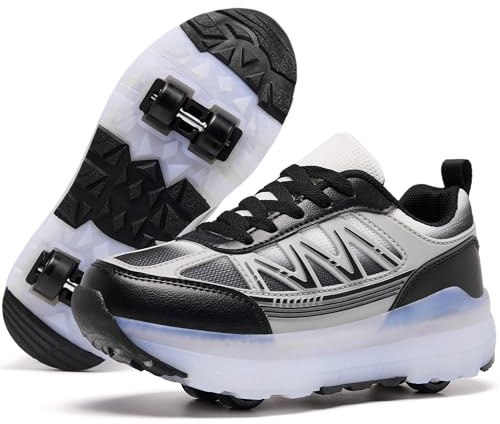 ANEFUN Scarpe da skate a rotelle per donne e ragazze, con ruote staccabili, adatte per Halloween, Natale, feste di compleanno, Bianco/nero, 38.5 EU