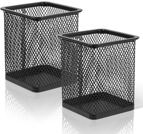 JuanYi Pen Holder for Desk, 2 Pack Pen Pot, Square Metal Pen Organizer for Office/Classroom/Makeup Tools, 3.15 x 3.15 x 3.74