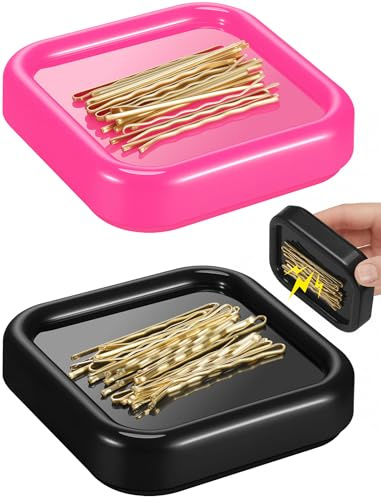 NiHome 2 Pcs Magnetic Bobby Pin Holder - Portable & Strong, Travel Essential for Makeup Bag & Suitcase, Securely Organizes Metal Hair Clips, Paperclips, Pins at Vanity, Office, Studio