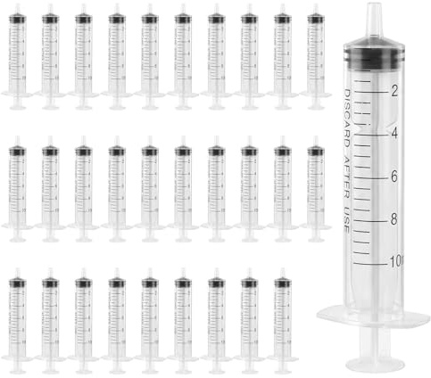 30 stycken plastsprutor 10 ml, doseringsspruta individuellt förpackad för laboratorium | Plastspruta med mätning för dispensering, mätning av vätskor, liten husdjursmatning, växtbevattning