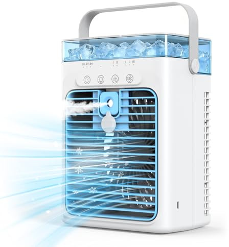 Aire Acondicionado Portátil, Mini Enfriador de Aire, Enfriador de Aire Evaporativo Personal, Mini Aire Acondicionado, Climatizador Móvil para Coche, Escritorio, Camping, Dormitorio y Oficina