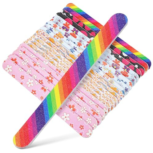 OUNONA Lot de 20 Limes à Ongles en Carton Colorées Petites Limes à Gros Grain pour Ongles Naturels et Acryliques Outils Manucure Compacts et Portables Adaptées Soins Couleur Aléatoire